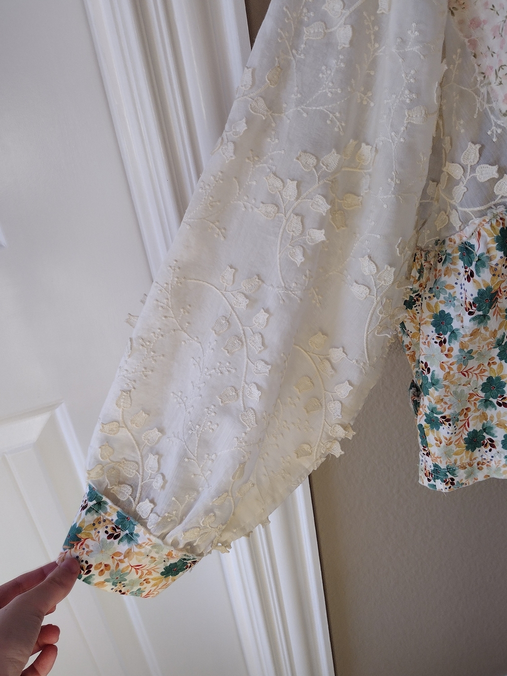 NWOT POL Floral Patchwork Lace Shacket in Cream & Teal - Picture 9 of 15